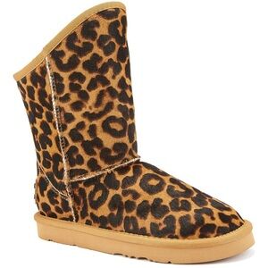 Australia Luxe Collective Cosy Short Leather Leopard Boot Calf Hair Size 9/40